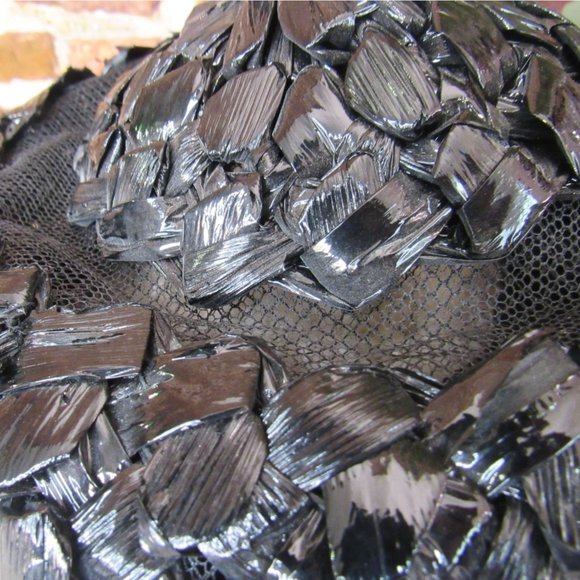 VINTAGE 50s/60s Rivera Black Woven Mesh Pointy Formal Evening Mourning Hat - Picture 2 of 6